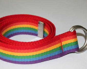 Rainbow Webbing Belt D Ring 1.25&quot; Wide Large Rainbow Belt Mens Rainbow Belt Ladies Rainbow Belt Rainbow Webbing Belt Costume Belt