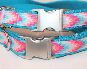 Dog collar Aztec Dog Collar Coral Dog Collar Summer Collar Tribal Dog Collar  Girl Dog Collar Pink Dog Collar Large Collar Small Collar