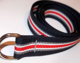 Navy Kids Striped Webbing Belt Red and Grey Belt Navy Stripe D Ring Striped Slide Buckle Belt  Kids Striped Belt