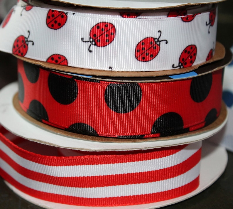 Ladybugs, Polka Dots Ribbon Set Red and Black Stripes Red and Black - Etsy