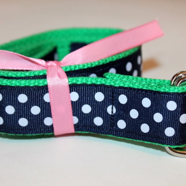 Women's Ribbon Belt  Navy Polka Dot Belt Ladies Green D Ring Belt Teen Preppy Belt Equestrian Belt School Belt Cinch Belt