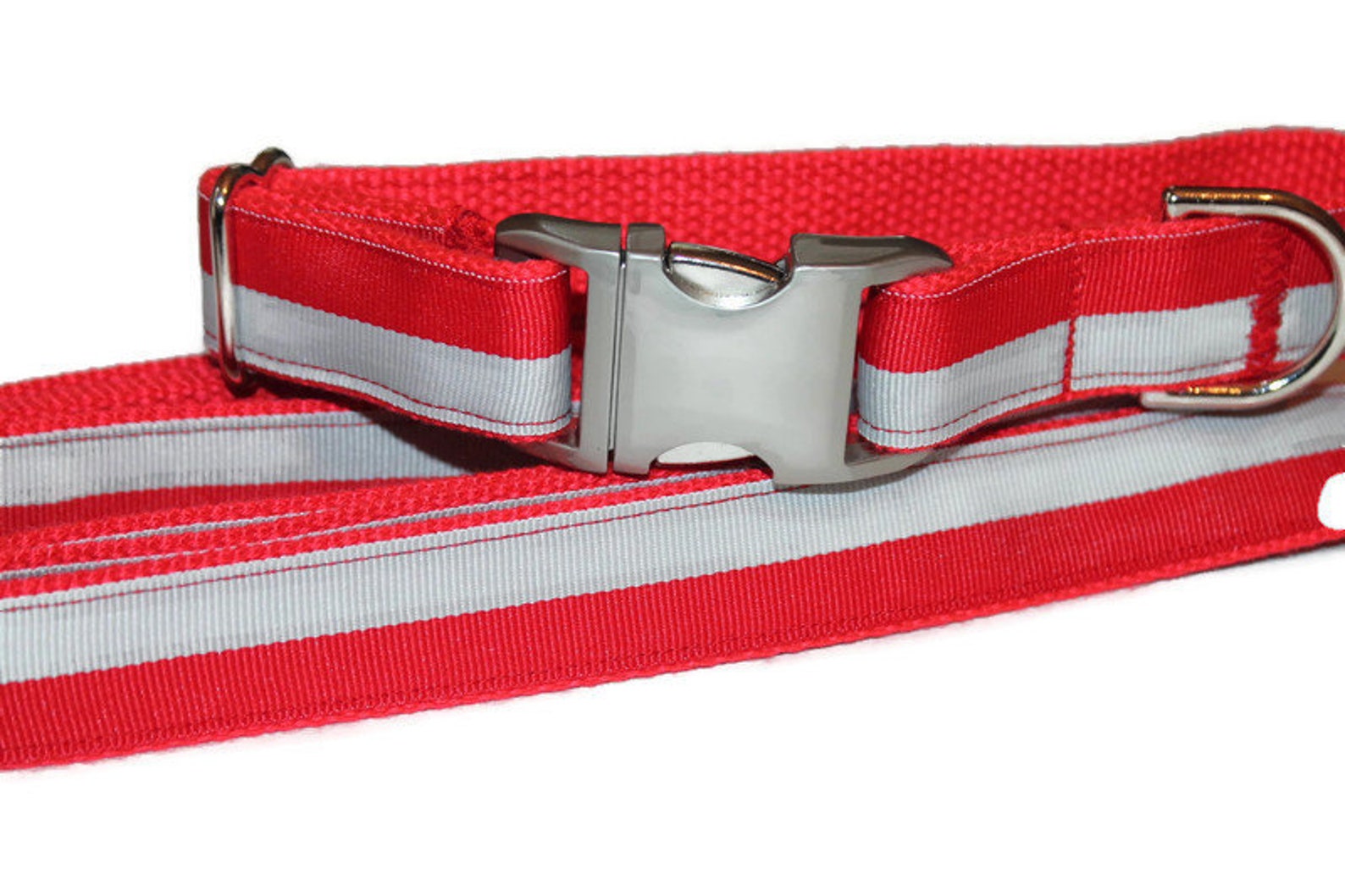 Red and Grey Dog Collars Red Stripe Dog Collar & Leash Striped Etsy