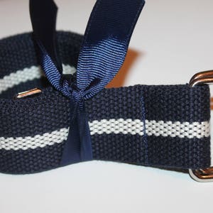 Navy Striped D Ring Belt Striped Monogram Belt Striped Slide Buckle Belt Wide Navy Belt Ladies D Ring 1.5 Wide Initial Belt for Men image 2