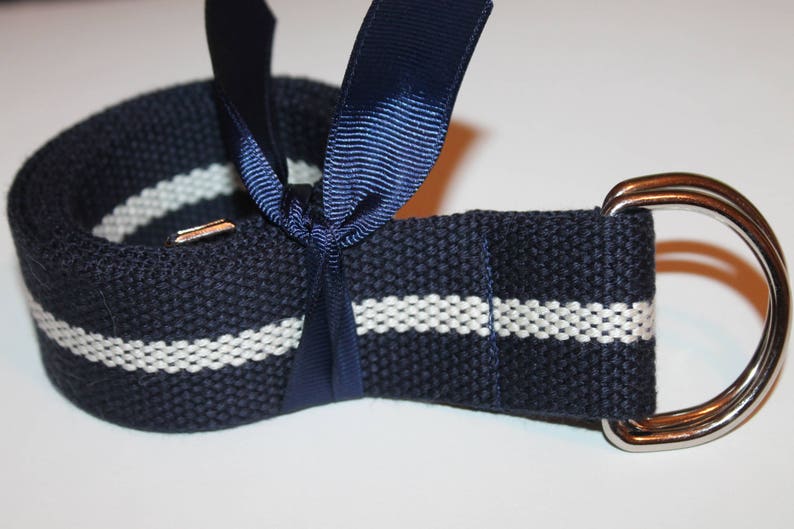 Navy Striped D Ring Belt Striped Monogram Belt Striped Slide Buckle Belt Wide Navy Belt Ladies D Ring 1.5 Wide Initial Belt for Men image 2