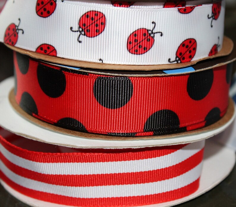 Ladybugs, Polka Dots Ribbon Set Red and Black Stripes Red and Black - Etsy