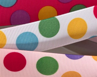 Multi Color Polka Dot Ribbon Set Green, Pink, Purple, Blue and Yellow Jumbo Dots