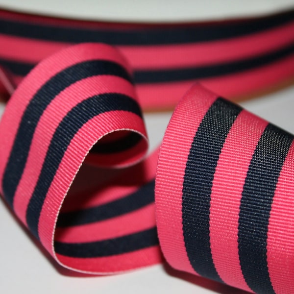 Pink and Navy Ribbon Wide Striped Ribbon Wide Grosgrain Ribbon PInk and Navy Grosgrain Thick Striped Ribbon Wedding Decor Nautical Ribbon