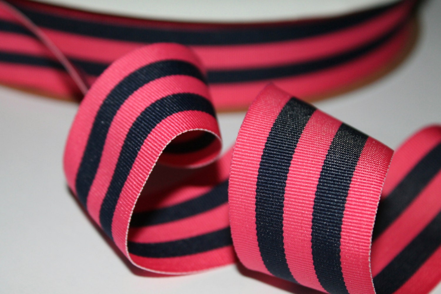 Candy Pink + Red Bold Stripe Grosgrain Ribbon • 5/8” • 2