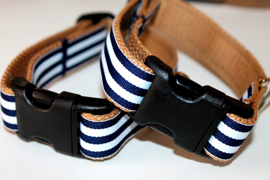Nautical Dog Collars Navy Stripe Dog Collar and Leash Large Etsy