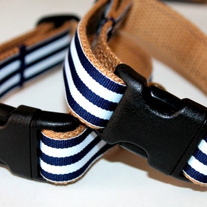 Nautical Dog Collars Navy Stripe Dog Collar Large Dog Collar Boy Pet Collar Navy Stripe Collar Khaki Dog Collar Small Dog Collar