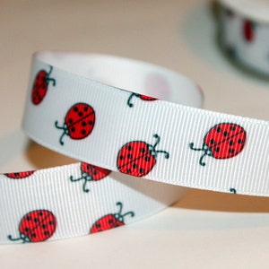 Ladybug Ribbon Red Ladybug Ribbon Grosgrain Ribbon Lady bug Printed Ribbon Ribbon with Bugs Red and White Grosgrain Ribbon by the Roll image 2