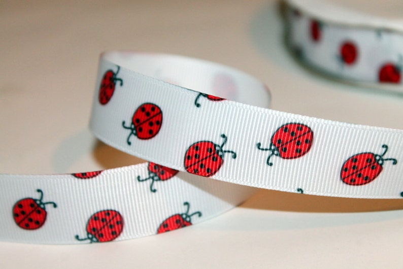 Ladybug Ribbon Red Ladybug Ribbon Grosgrain Ribbon Lady bug Printed Ribbon Ribbon with Bugs Red and White Grosgrain Ribbon by the Roll image 2