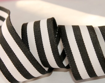 Black and White Striped Ribbon 1 inch wide, 10 or 20 yards Holiday Decor or Crafts Striped