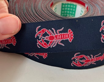 Lobster Ribbon Navy red and navy lobster Ribbon White and Navy  Jacquard Ribbon nautical Ribbon Trim 7/8"