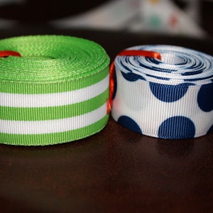 Preppy Ribbon Set Green Stripes and Navy Blue Dots 10 Yards - Etsy