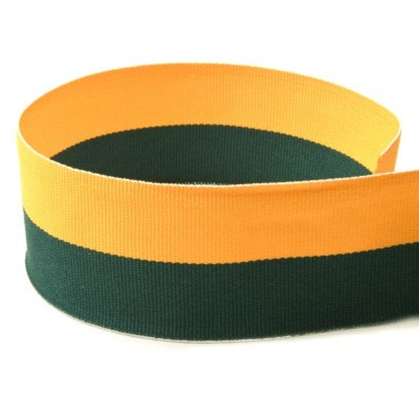 Gold and Hunter Green Striped Ribbon 1-20 yards 1" wide