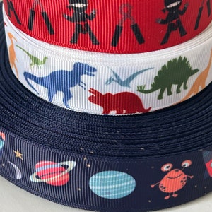 Boys Ribbon Dinosaur Ribbon, Ninja Ribbon, Planet Ribbon Space Theme RIbbon image 2