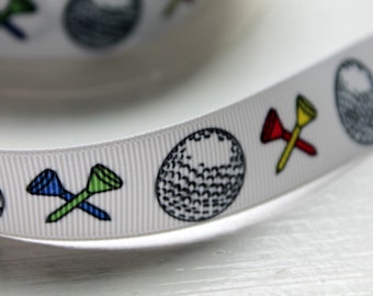 Golf Ribbon 7/8 inch wide  Golf Balls and Golf Tees Destash 4 yards