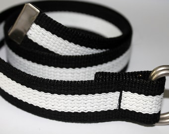 Kids Black and White Belt Stripe D Ring Belt Children's Canvas Belt Striped D Ring Belt Black Striped Belt Kids Webbing Belt Stripe Web Belt