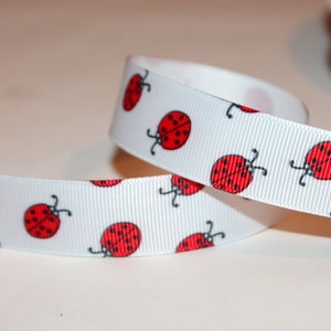 Ladybug Ribbon Red Ladybug Ribbon Grosgrain Ribbon Lady bug Printed Ribbon Ribbon with Bugs Red and White Grosgrain Ribbon by the Roll image 3