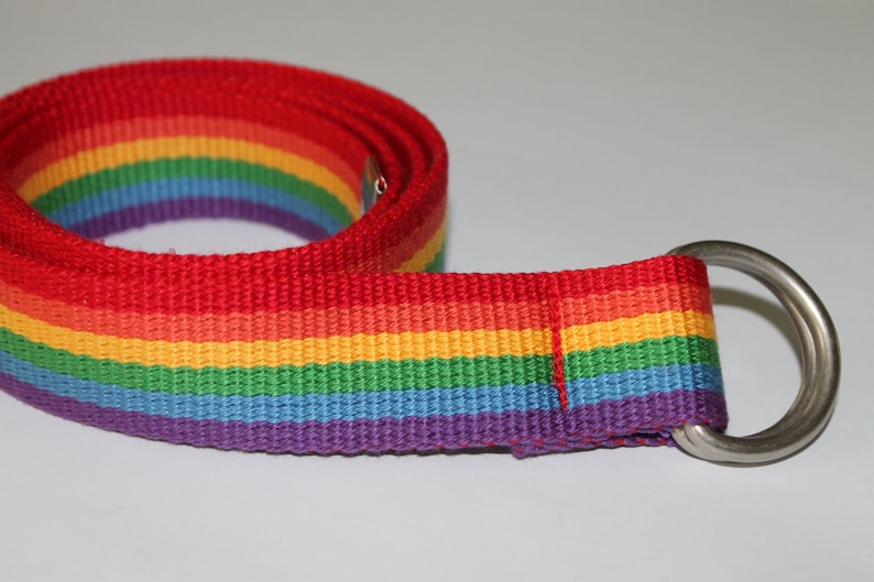 Rainbow Webbing Belt D Ring 1.25 Wide Large Rainbow Belt Mens Rainbow Belt Ladies Rainbow Belt Rainbow Webbing Belt Costume Belt image 2