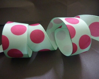 Hot Pink and Green Large Polka Dot Ribbon 7/8 inch 5, 10 or 20 yards