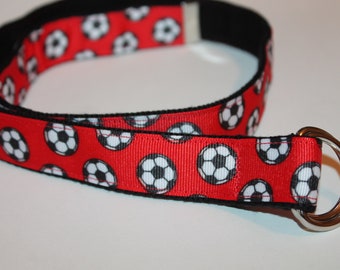 Kids Soccer Ribbon Belt Solid Color and Red Soccer Balls Boys Soccer Belt Girls Soccer belt
