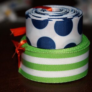 Preppy Ribbon Set Green Stripes and Navy Blue Dots 10 Yards - Etsy