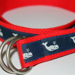 Whale Belt Navy Blue D Ring Green Whale Belt Nautical D Ring Belt Men&#39;s Whale Belt Preppy Men&#39;s D Ring Belt