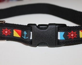 Nautical Dog Collar  Black Flag Dog Collar Red Dog Nautical Flag Collar