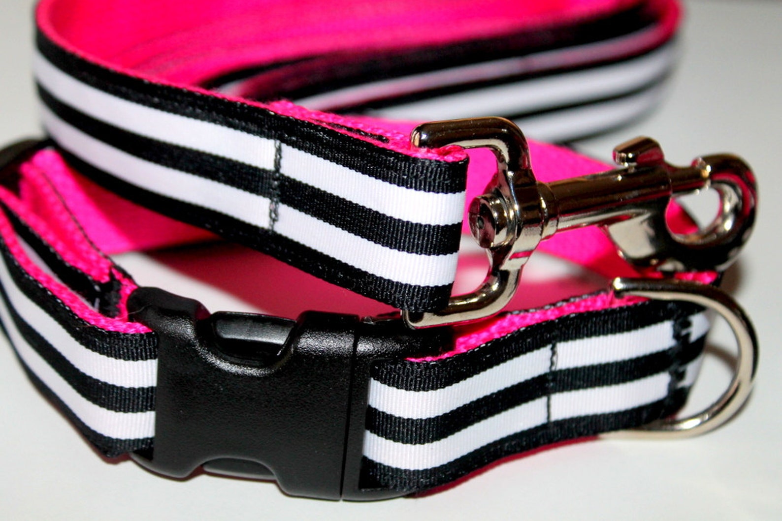 Black Dog Collar Matching Leash Pink and Black Leash and Etsy
