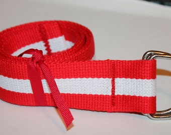 Red and White Belt Striped Adult Belt 1.5" Belt Red Striped Web Belt Red Stripe Belt White Striped Belt Striped Canvas Belt Nautical D Ring