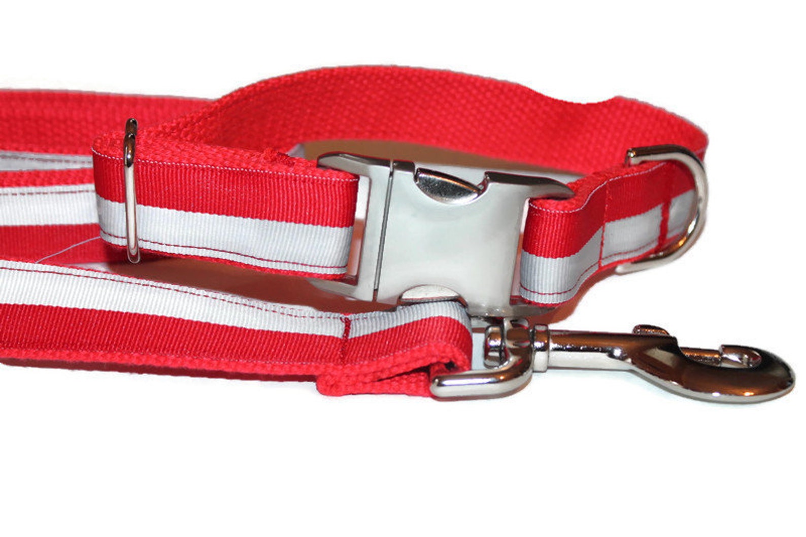 Red and Grey Dog Collars Red Stripe Dog Collar & Leash Striped Etsy