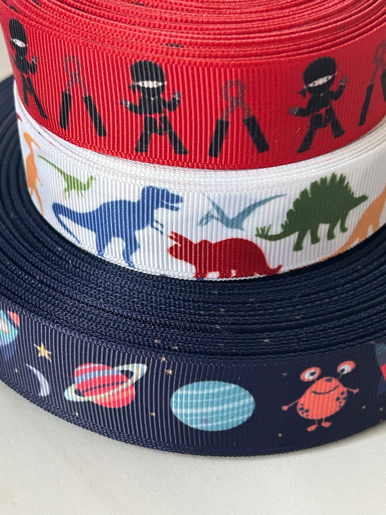 Boys Ribbon Dinosaur Ribbon, Ninja Ribbon, Planet Ribbon Space Theme RIbbon image 1