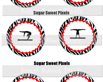 INSTANT DOWNLOAD Red  Gymnastics Blank Editable  Digital 1.5 inch Circle  Gift Tag Image  Cupcake topper 4 x 6 size sheet