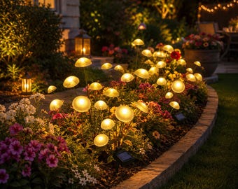 Solar Mushroom Garden Lights, 2 Pack Swaying Fairy Lights Outdoor, Waterproof Solar Pathway Lights for Yard, Patio, Lawn Decor
