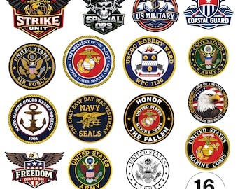 US Military Logos SVG Bundle, Patriotic Vector Graphics, 16 Designs (Digital Download)