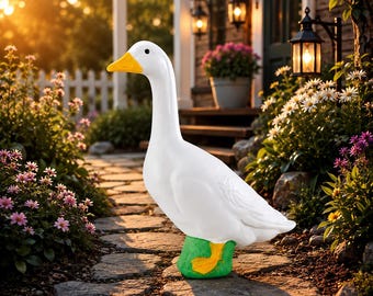 Large White Garden Goose Statue, Farmhouse Goose Decor, Outdoor Yard Ornament, Porch Goose Figurine, Resin Lawn Decoration, Goose Gift