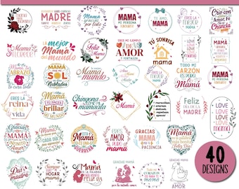 Spanish Mother's Day SVG Bundle, 40 Designs (svg, png, pdf, dxf, eps)