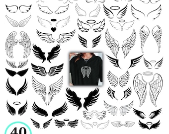 Angel Wings SVG Bundle, 40 Designs, Heavenly Clip Art, Memorial Graphics (Digital Download)