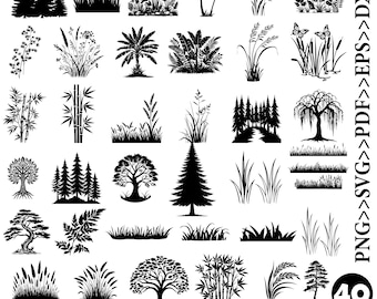 Forest Tree SVG Clipart Bundle, 40 Nature Silhouettes (Digital Download)