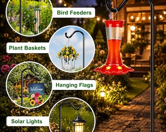 78" Heavy Duty Shepherd Hook for Outdoor, Adjustable Bird Feeder Pole with 5 Prong Base for Lanterns, Plants & Wind Chimes