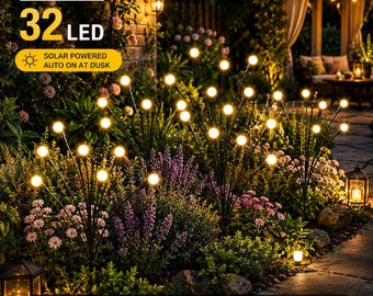 Solar Firefly Garden Lights Outdoor, 4 Pack 32 LED Solar Swaying Lights, Waterproof Patio Yard Lawn Decor, Garden Gift for Women