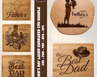 Father's Day Coaster SVG Bundle, Dad SVG Files,Glow Forge Fathers Day Designs, Father’s Day Laser Cut Files, Father’s Day Cork Trivet Set