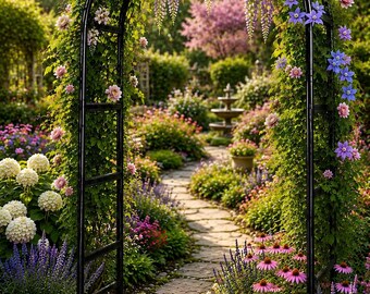 7.8FT Metal Garden Arch Trellis for Climbing Plants, Black Garden Arbor Archway for Wedding, Baby Shower, Halloween, Christmas Decor