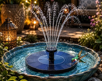 Solar Bird Bath Fountain, Floating Solar Water Fountain Pump, Garden Pond Fountain, Outdoor Water Feature, Bird Bath Decor with 6 Nozzles