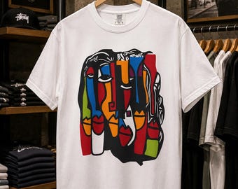 Abstract Face Pop Art T-Shirt, Modern Graphic Tee, Art Lover Gift