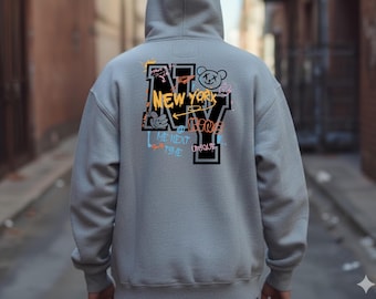 NY Graffiti Teddy Bear Hoodie | Zip-Up Sweatshirt