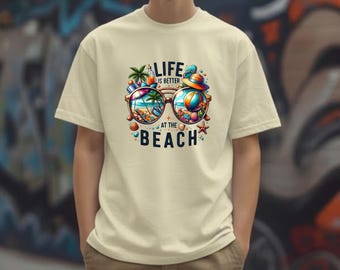 Maglietta con scritta "Life Is Better at the Beach" / Maglietta grafica "Beach Vibes", maglietta estiva