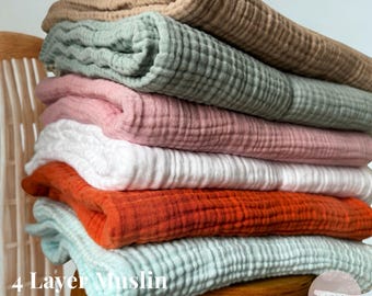 4-Layer Muslin Baby Blanket, Soft Cotton Swaddle, 100x120cm Lightweight Newborn Wrap